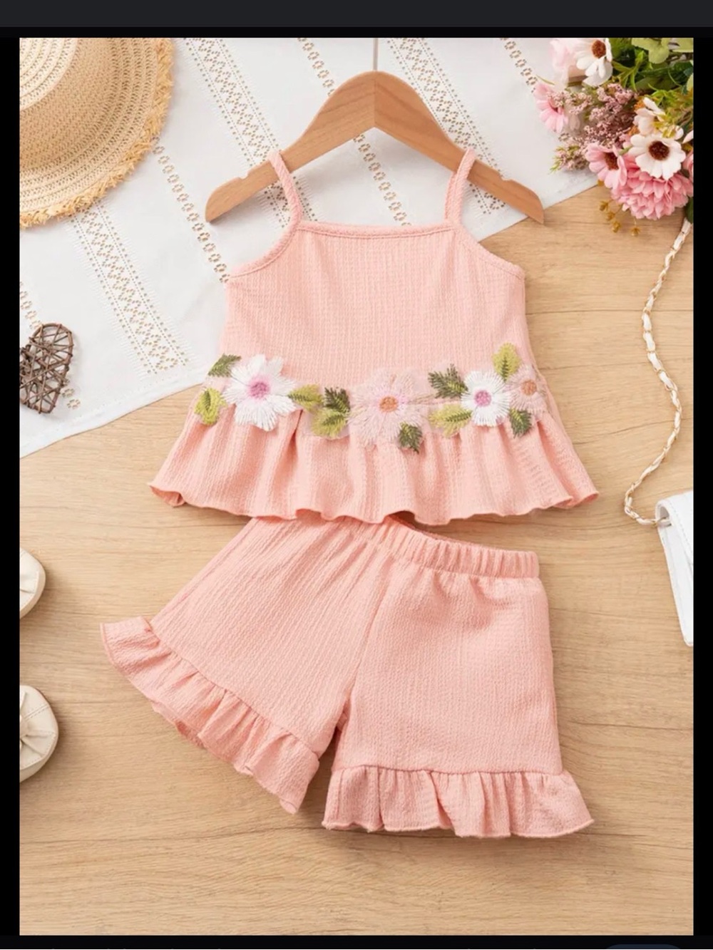 Pink Floral Ruffle Tank & Shorts Set